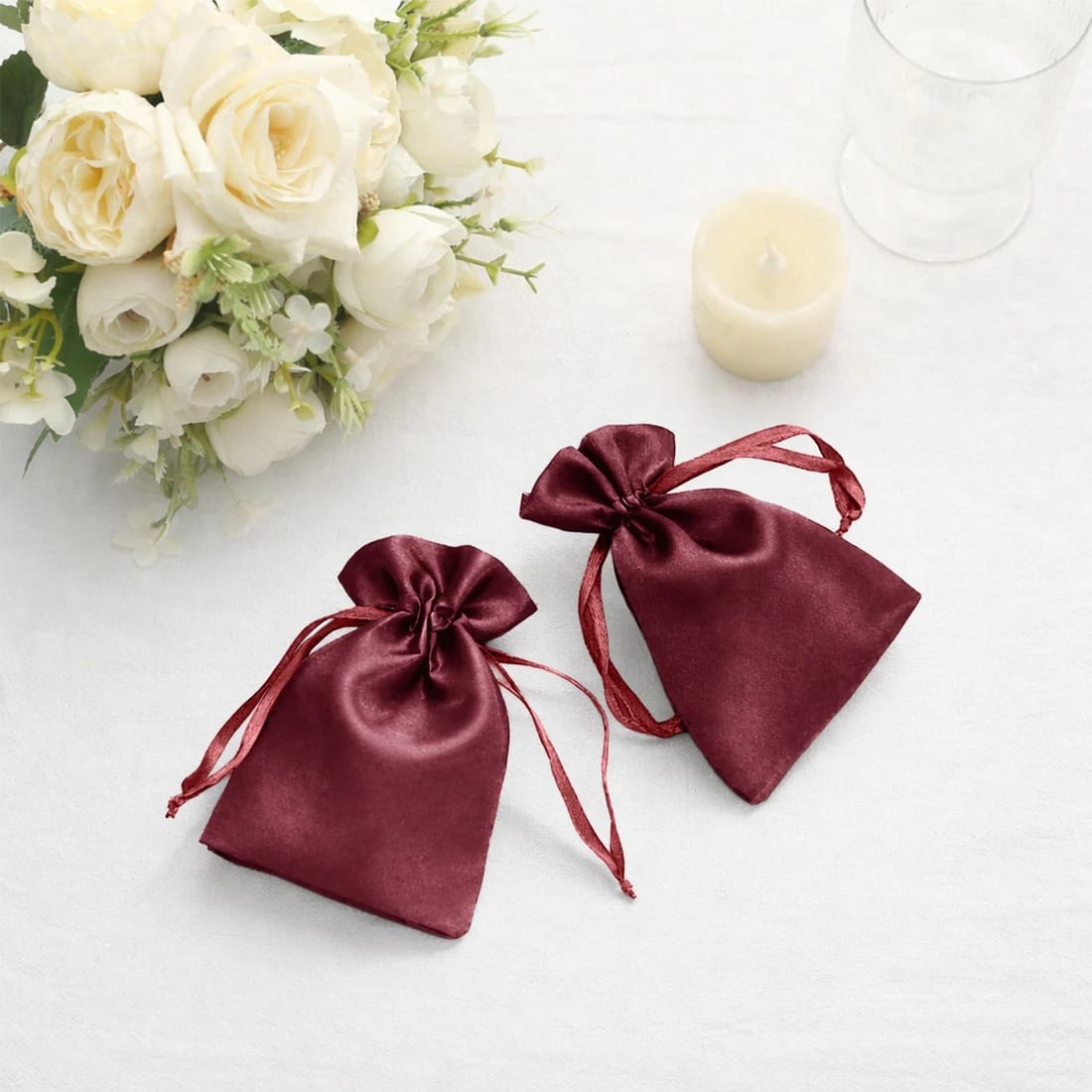 60 Favor Bags 3x4 in Satin Wedding Party Drawstring Pouch