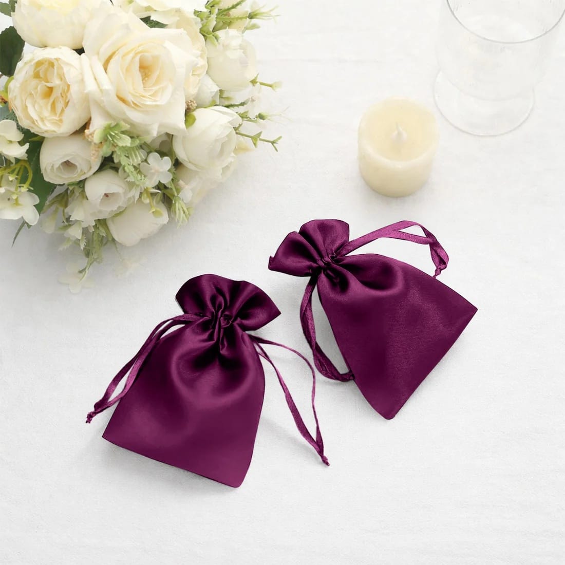 60 Favor Bags 3x4 in Satin Wedding Party Drawstring Pouch