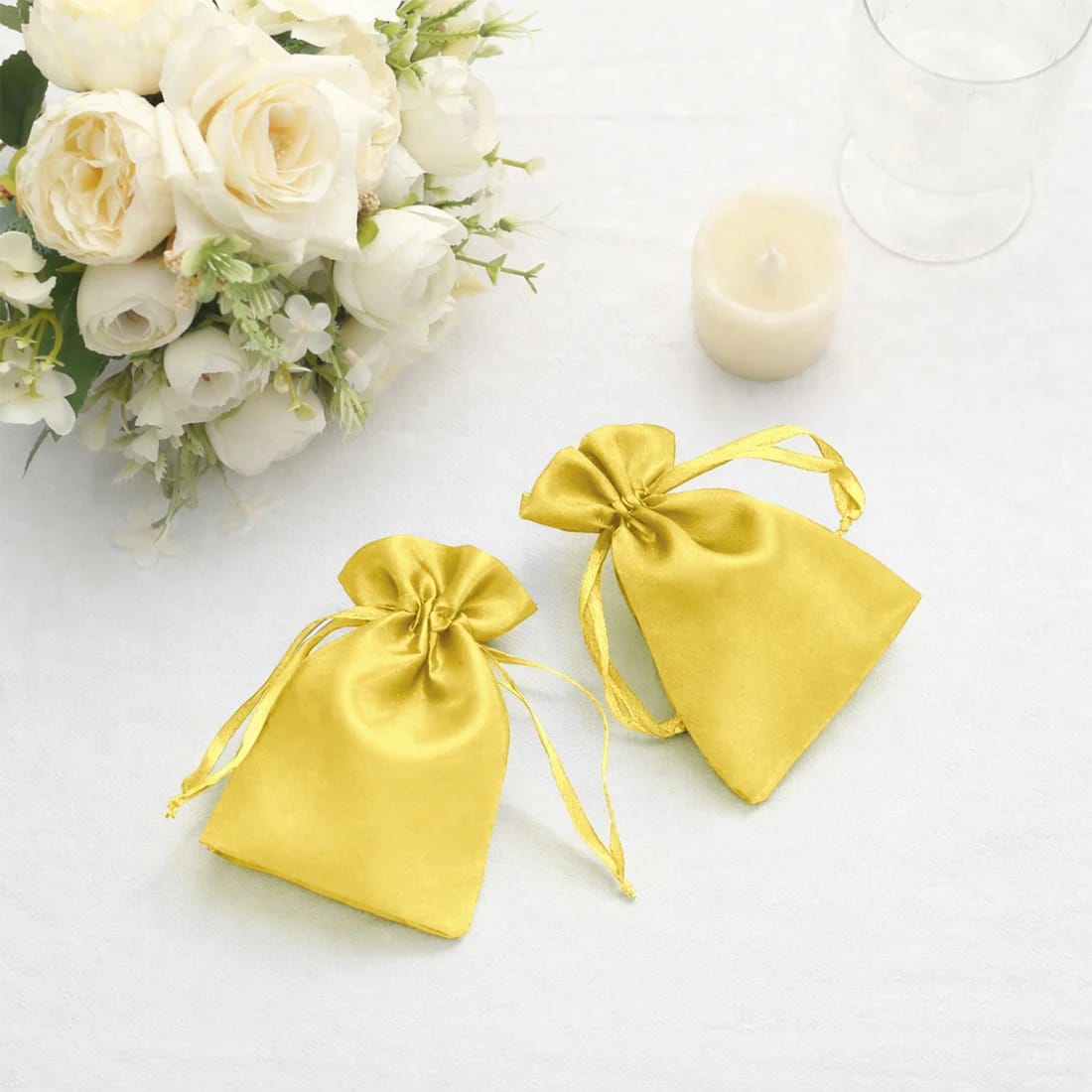 60 Favor Bags 3x4 in Satin Wedding Party Drawstring Pouch