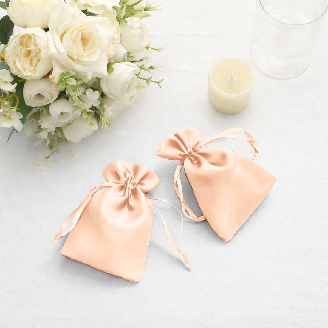 60 Favor Bags 3x4 in Satin Wedding Party Drawstring Pouch