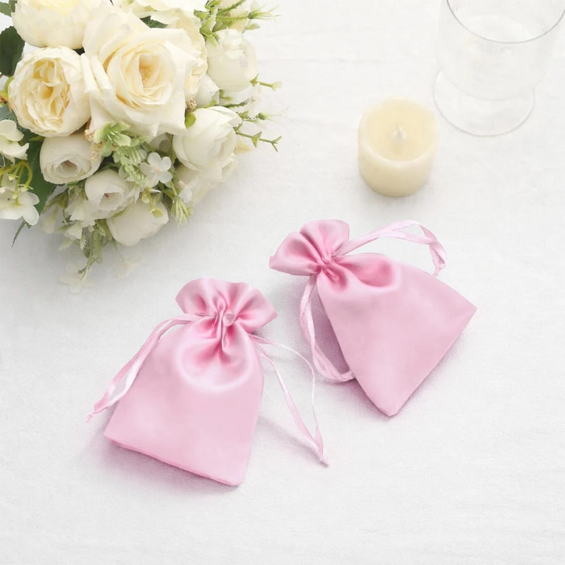 60 Favor Bags 3x4 in Satin Wedding Party Drawstring Pouch