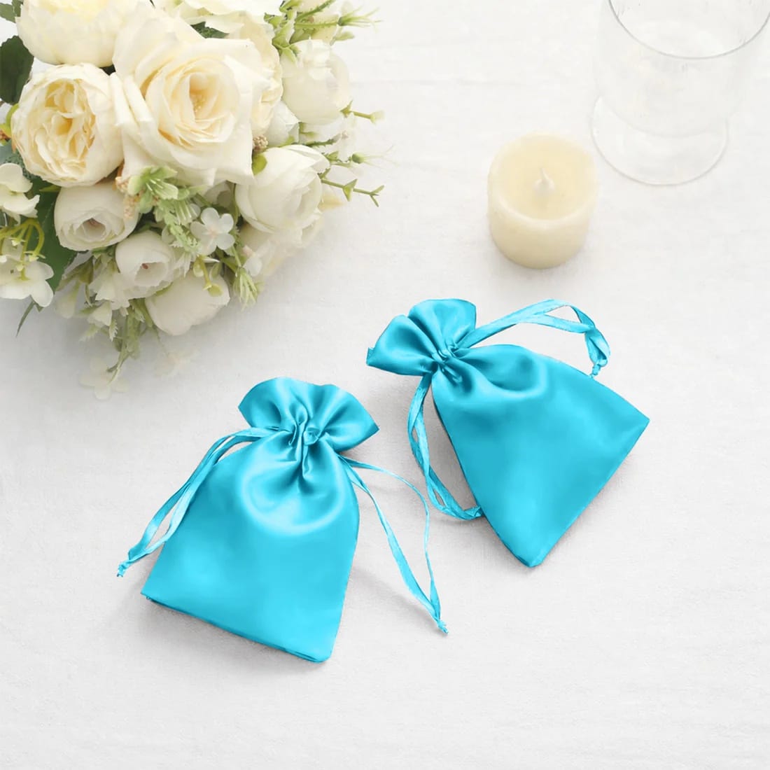 60 Favor Bags 3x4 in Satin Wedding Party Drawstring Pouch