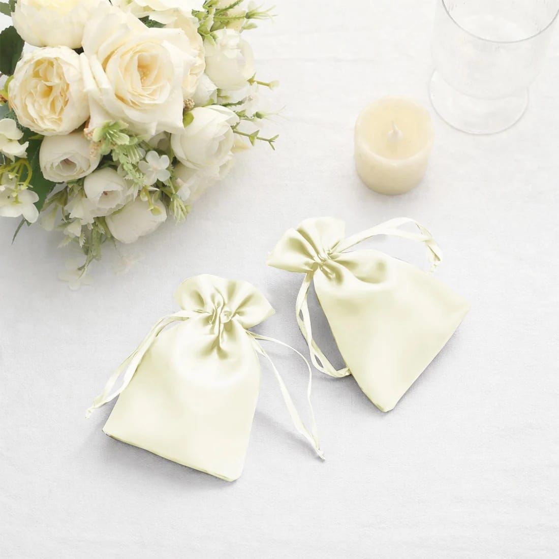 60 Favor Bags 3x4 in Satin Wedding Party Drawstring Pouch