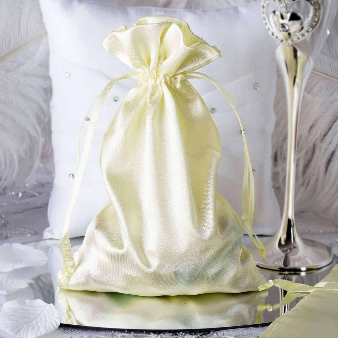 60 Favor Bags 6x9 in Satin Wedding Party Drawstring Pouch