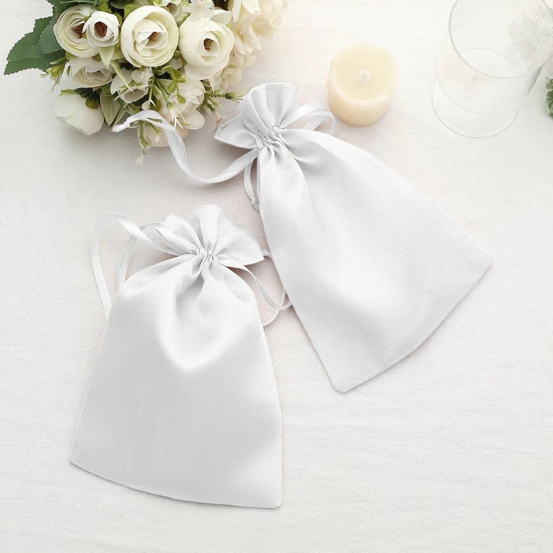 60 Favor Bags 6x9 in Satin Wedding Party Drawstring Pouch