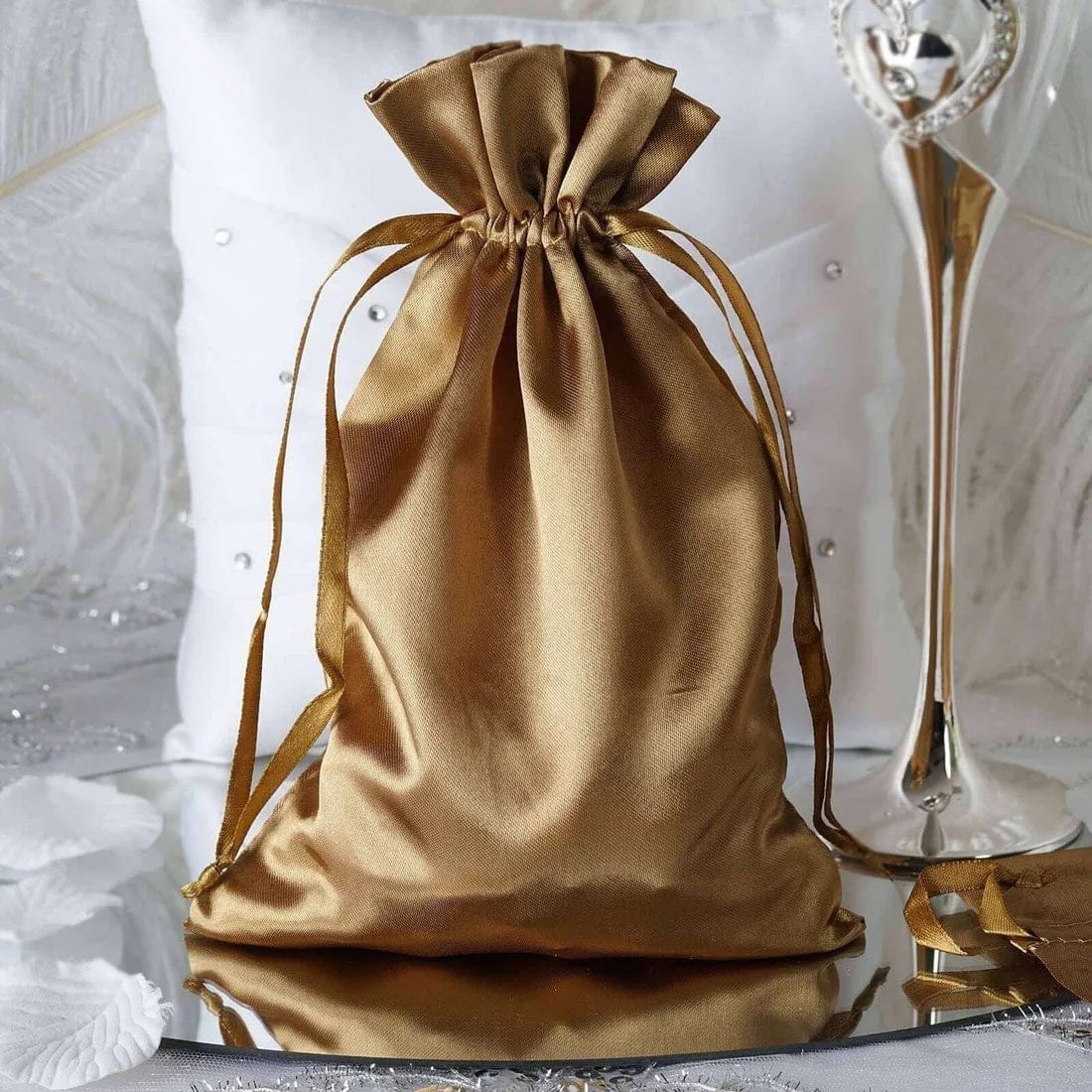 60 Favor Bags 6x9 in Satin Wedding Party Drawstring Pouch