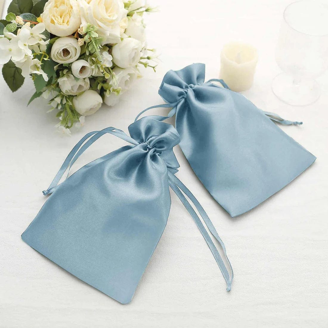 60 Favor Bags 6x9 in Satin Wedding Party Drawstring Pouch