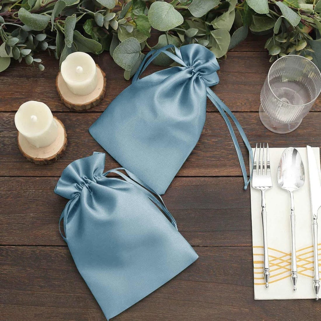 60 Favor Bags 6x9 in Satin Wedding Party Drawstring Pouch