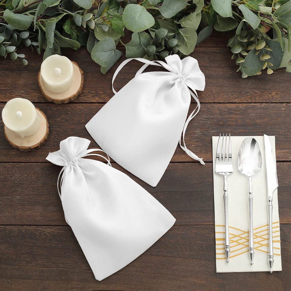 60 Favor Bags 6x9 in Satin Wedding Party Drawstring Pouch