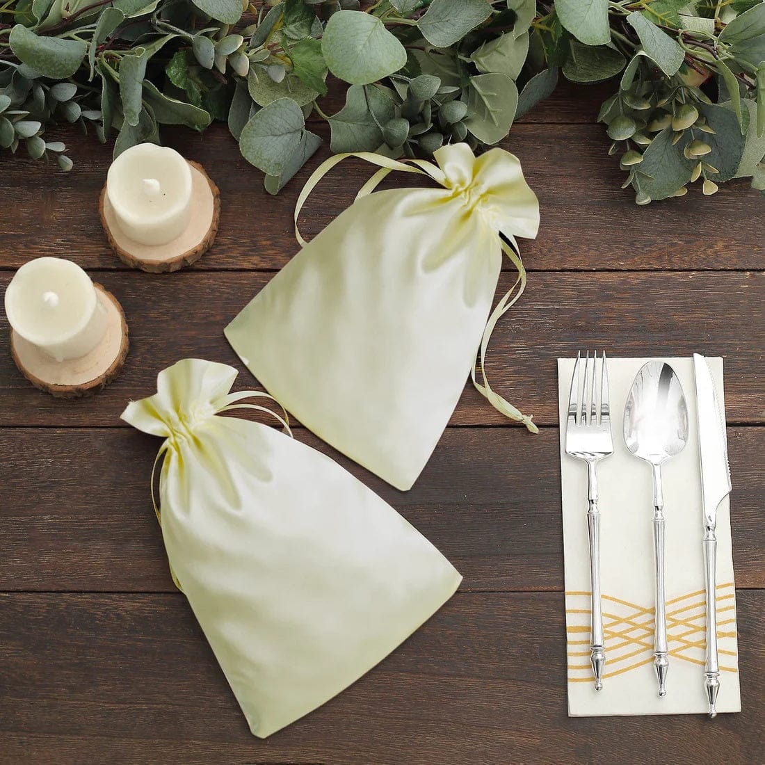 60 Favor Bags 6x9 in Satin Wedding Party Drawstring Pouch
