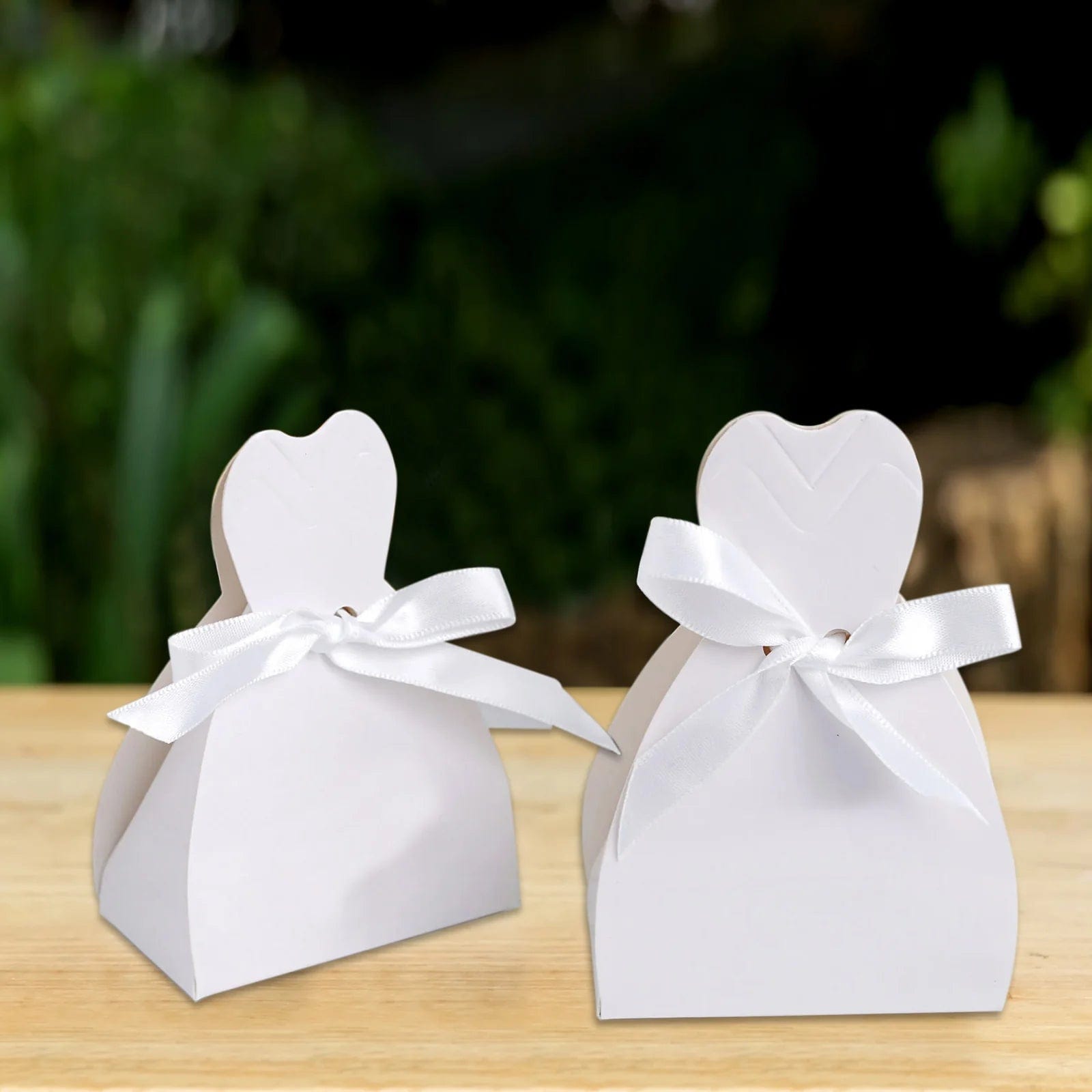 100 White Wedding Dress Favor Gift Boxes with Ribbon Ties