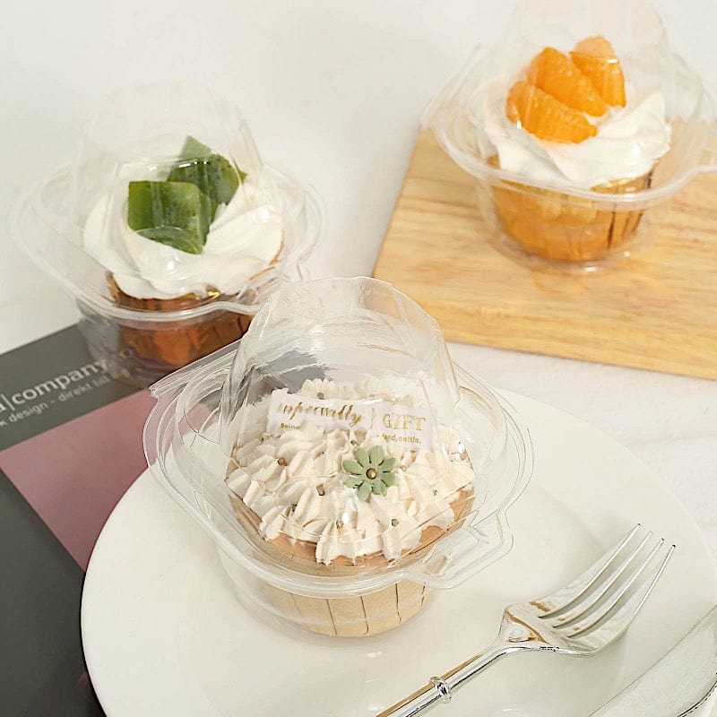 25 Clear Plastic Cupcake Boxes with Dome Lid Disposable Favor Holders