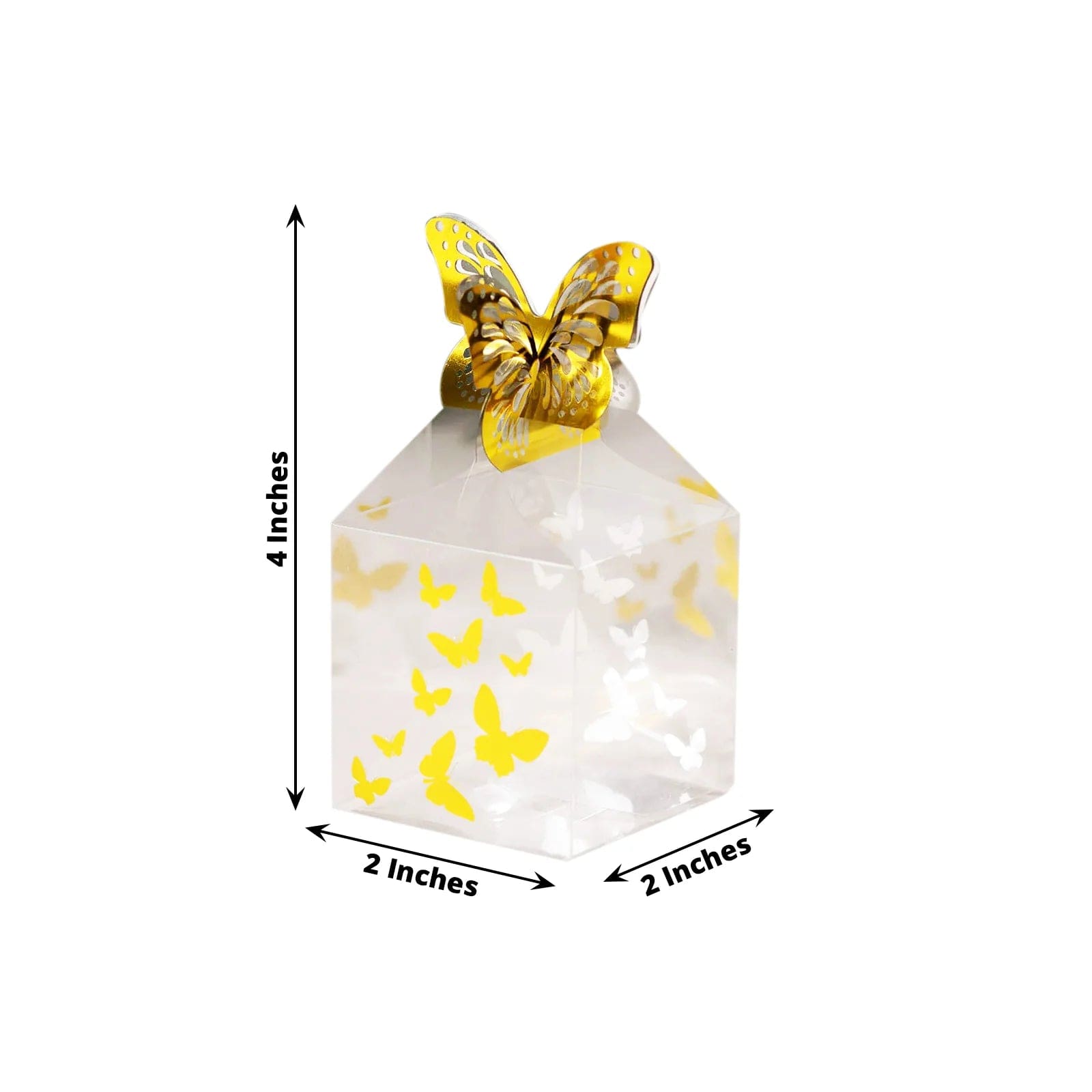 25 Clear Plastic Square Candy Gift Boxes with Gold Butterfly Top