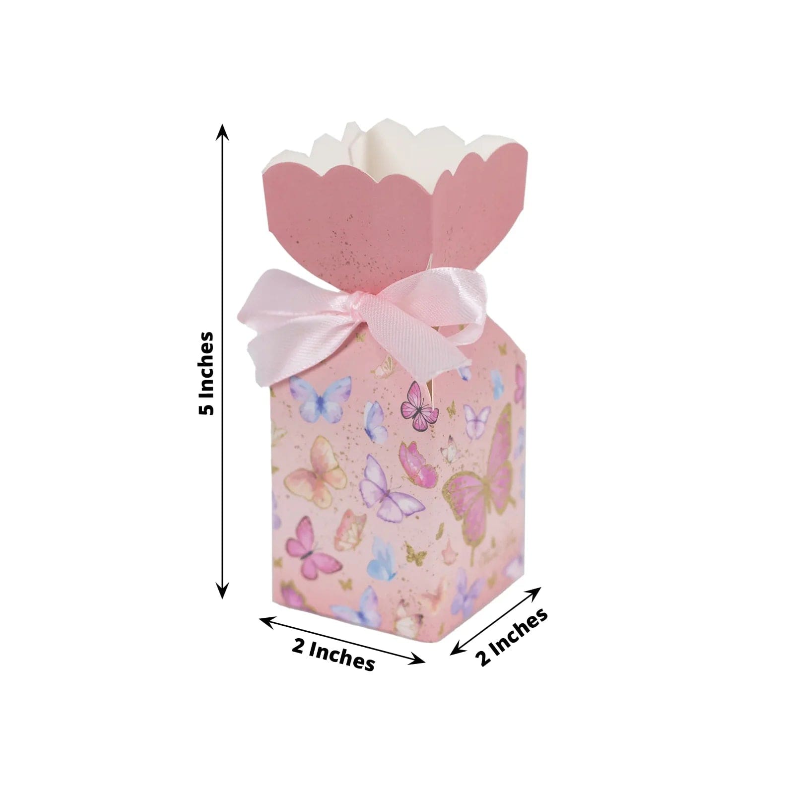 25 Pink Floral Top Party Favor Boxes with Butterfly Print