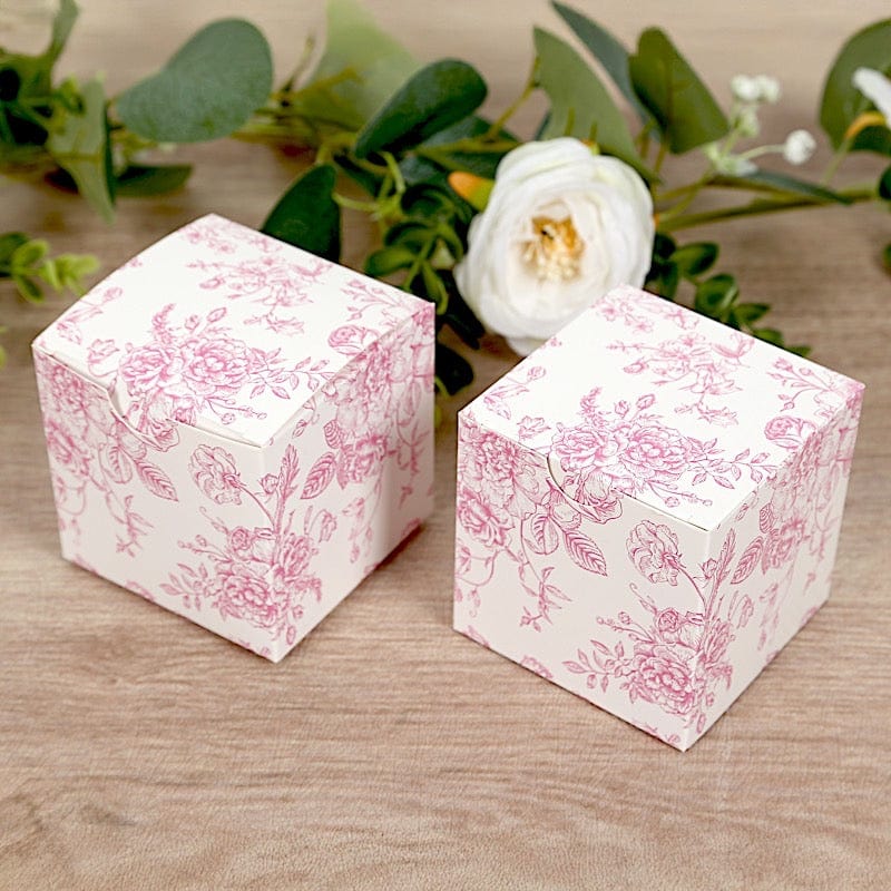 25 White 3x3 in Floral Printed Square Gift Boxes Party Favor Holders