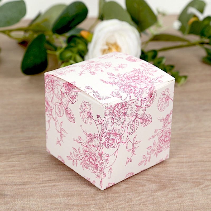 25 White 3x3 in Floral Printed Square Gift Boxes Party Favor Holders