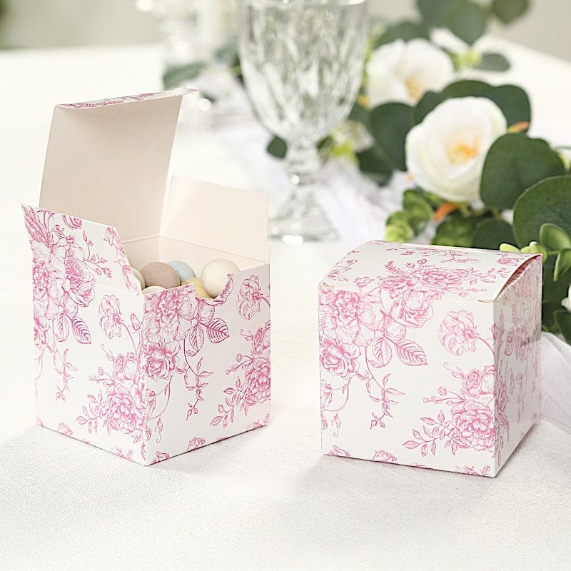 25 White 3x3 in Floral Printed Square Gift Boxes Party Favor Holders