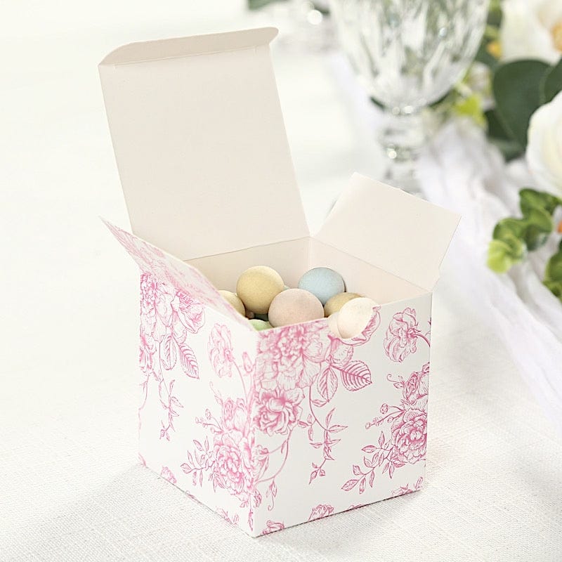 25 White 3x3 in Floral Printed Square Gift Boxes Party Favor Holders