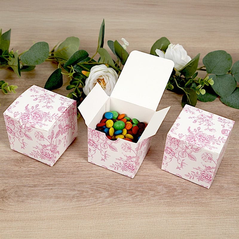 25 White 3x3 in Floral Printed Square Gift Boxes Party Favor Holders