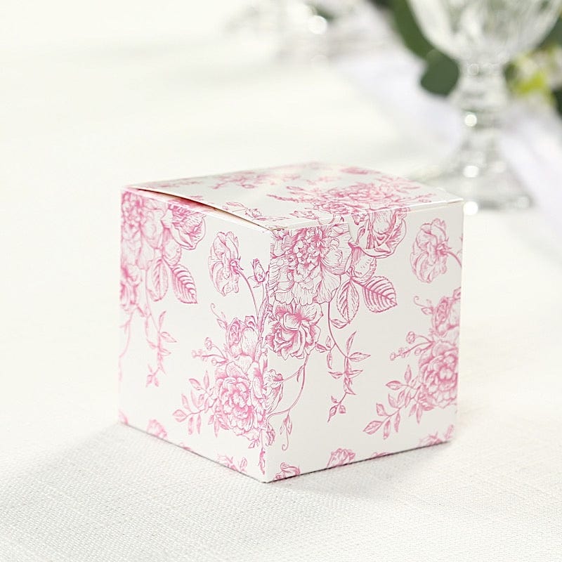 25 White 3x3 in Floral Printed Square Gift Boxes Party Favor Holders