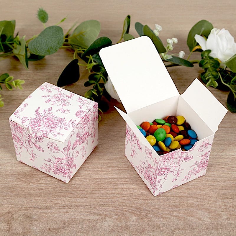 25 White 3x3 in Floral Printed Square Gift Boxes Party Favor Holders
