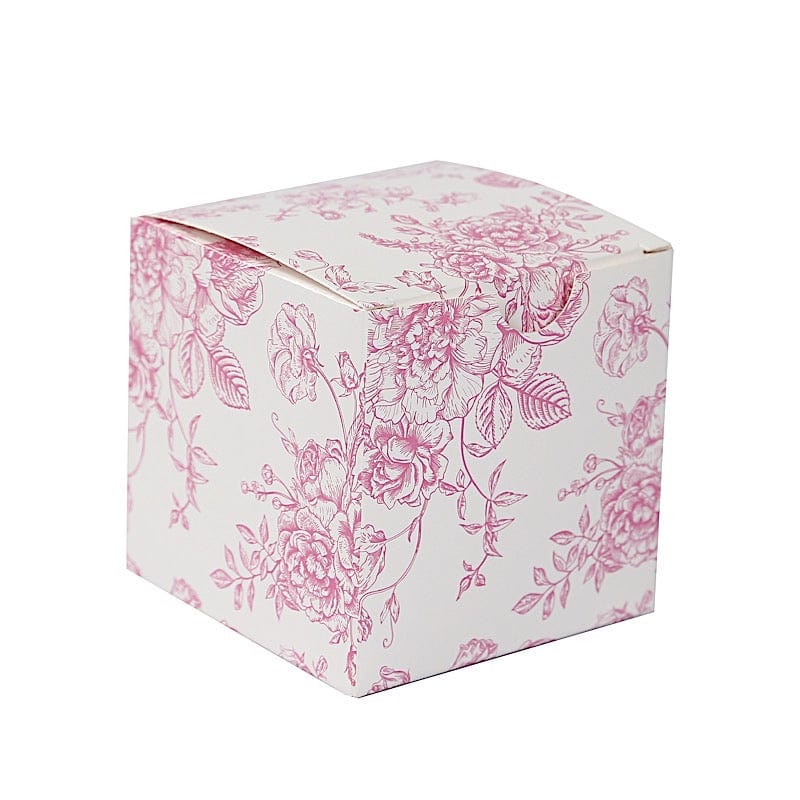 25 White 3x3 in Floral Printed Square Gift Boxes Party Favor Holders