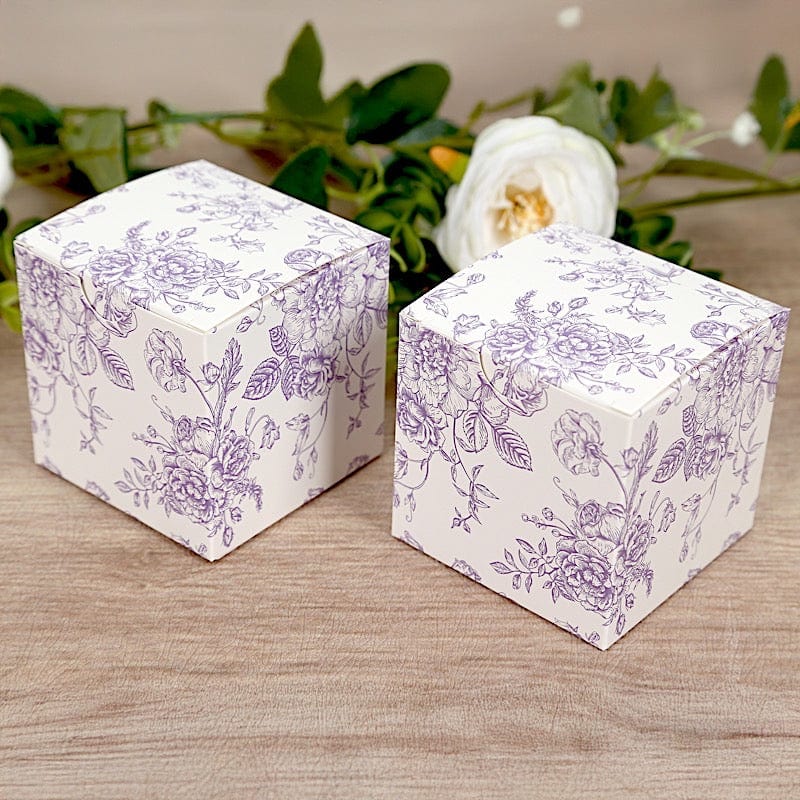 25 White 3x3 in Floral Printed Square Gift Boxes Party Favor Holders