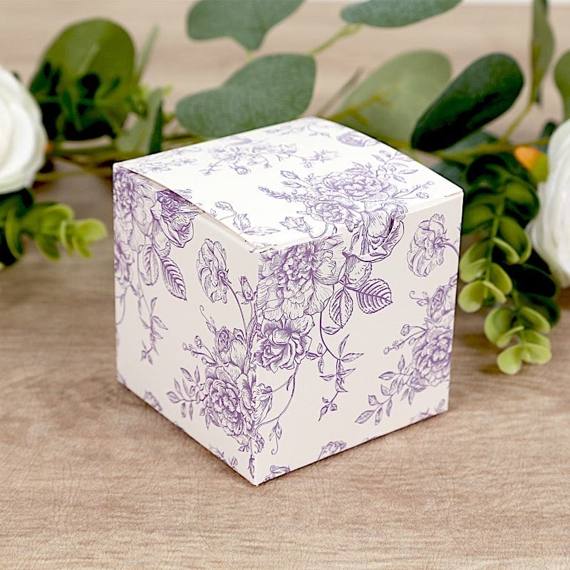 25 White 3x3 in Floral Printed Square Gift Boxes Party Favor Holders