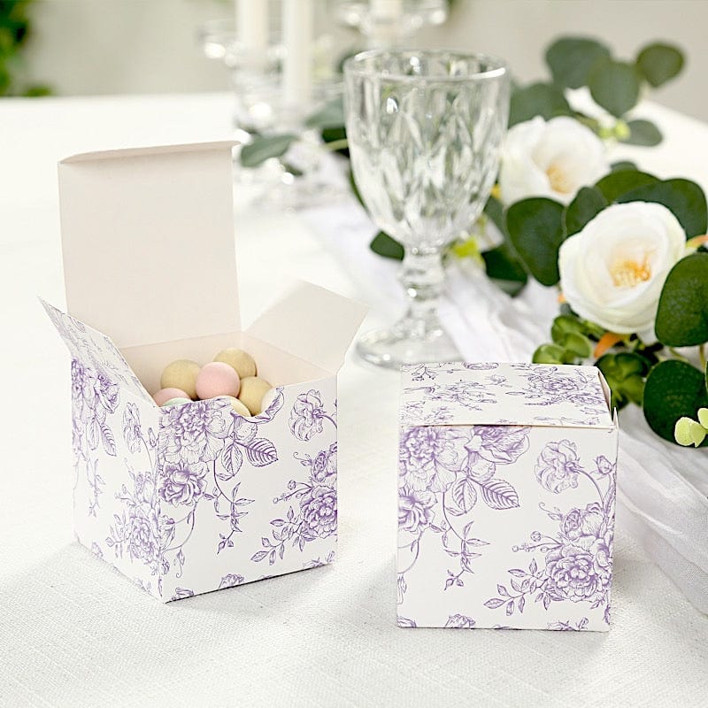 25 White 3x3 in Floral Printed Square Gift Boxes Party Favor Holders