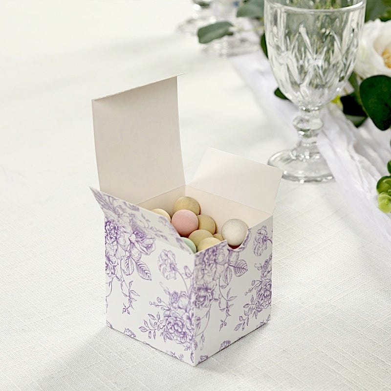 25 White 3x3 in Floral Printed Square Gift Boxes Party Favor Holders