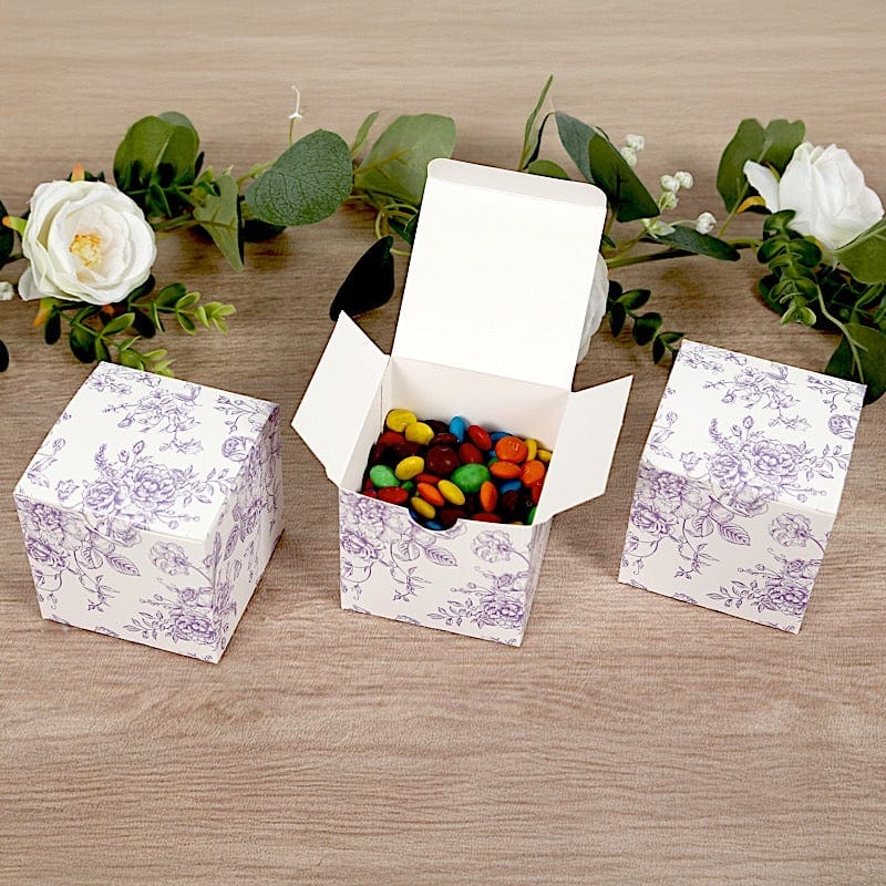 25 White 3x3 in Floral Printed Square Gift Boxes Party Favor Holders