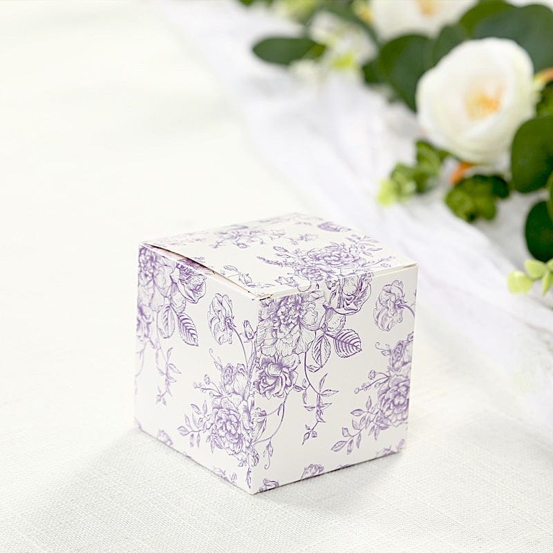 25 White 3x3 in Floral Printed Square Gift Boxes Party Favor Holders