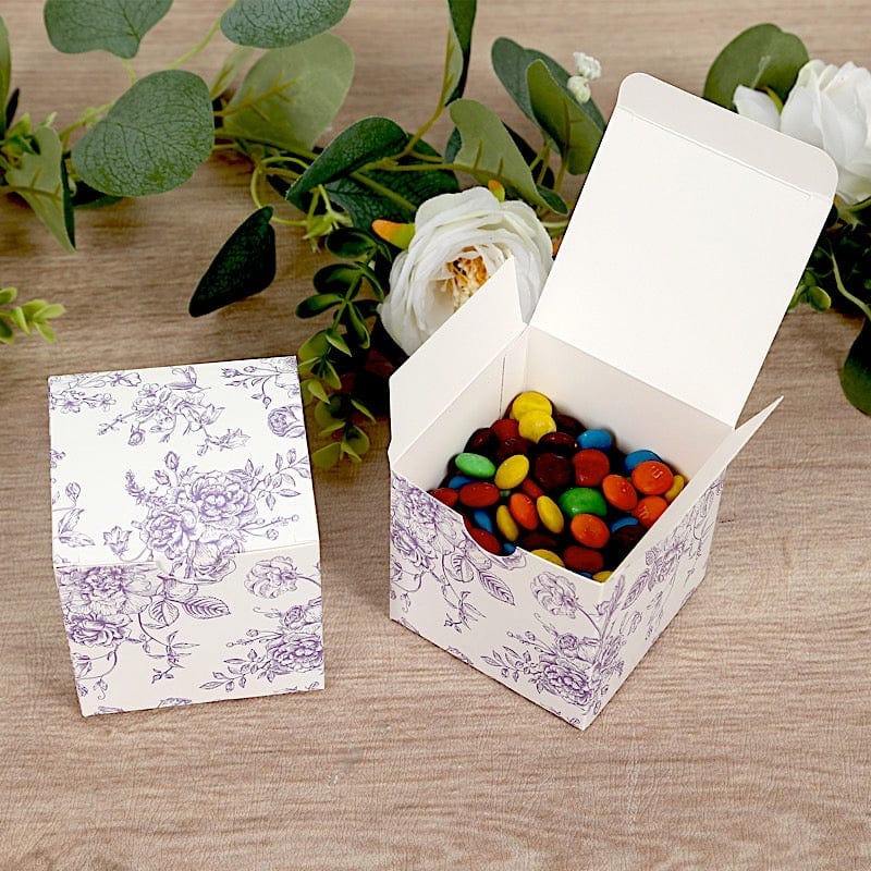 25 White 3x3 in Floral Printed Square Gift Boxes Party Favor Holders