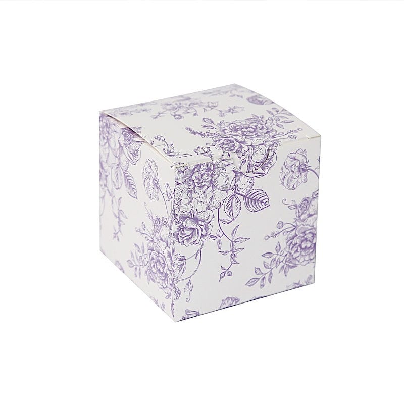 25 White 3x3 in Floral Printed Square Gift Boxes Party Favor Holders
