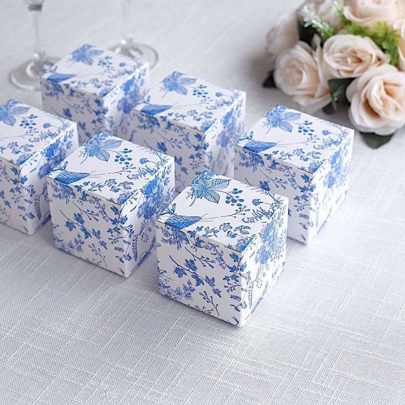 25 White 3x3 in Floral Printed Square Gift Boxes Party Favor Holders