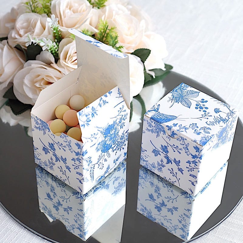 25 White 3x3 in Floral Printed Square Gift Boxes Party Favor Holders