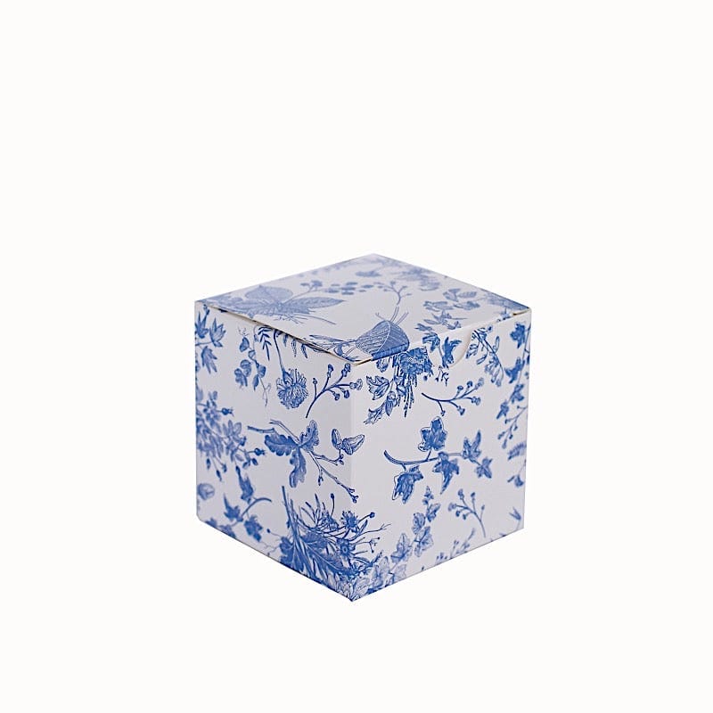 25 White 3x3 in Floral Printed Square Gift Boxes Party Favor Holders