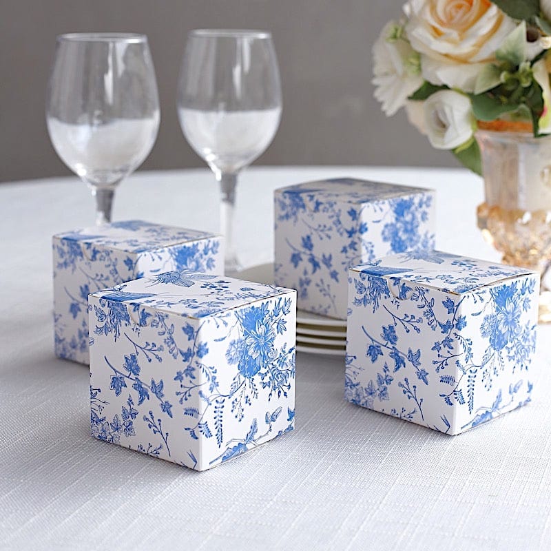 25 White 3x3 in Floral Printed Square Gift Boxes Party Favor Holders