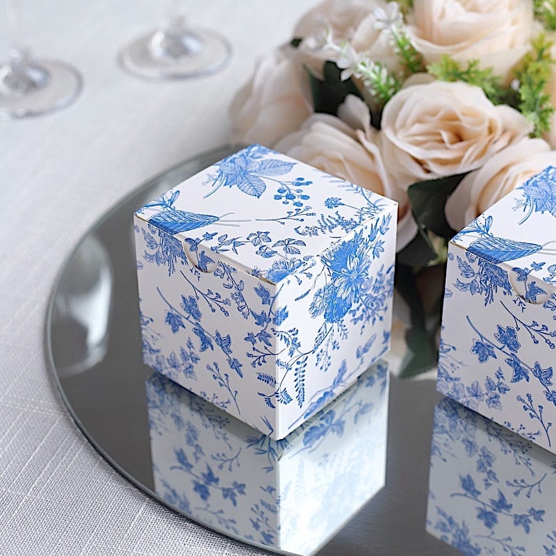 25 White 3x3 in Floral Printed Square Gift Boxes Party Favor Holders