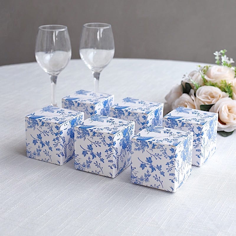 25 White 3x3 in Floral Printed Square Gift Boxes Party Favor Holders
