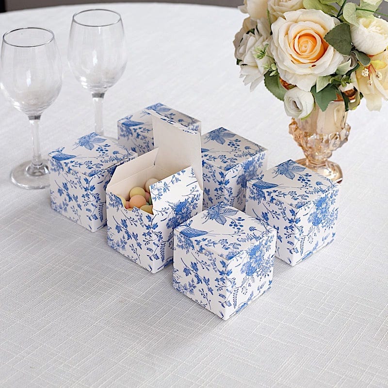 25 White 3x3 in Floral Printed Square Gift Boxes Party Favor Holders