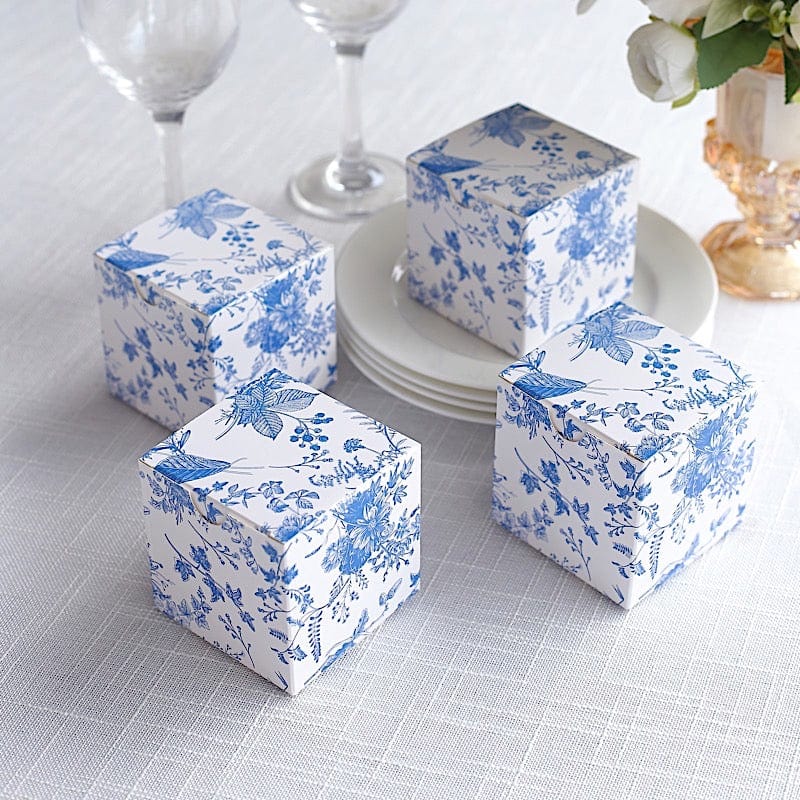 25 White 3x3 in Floral Printed Square Gift Boxes Party Favor Holders