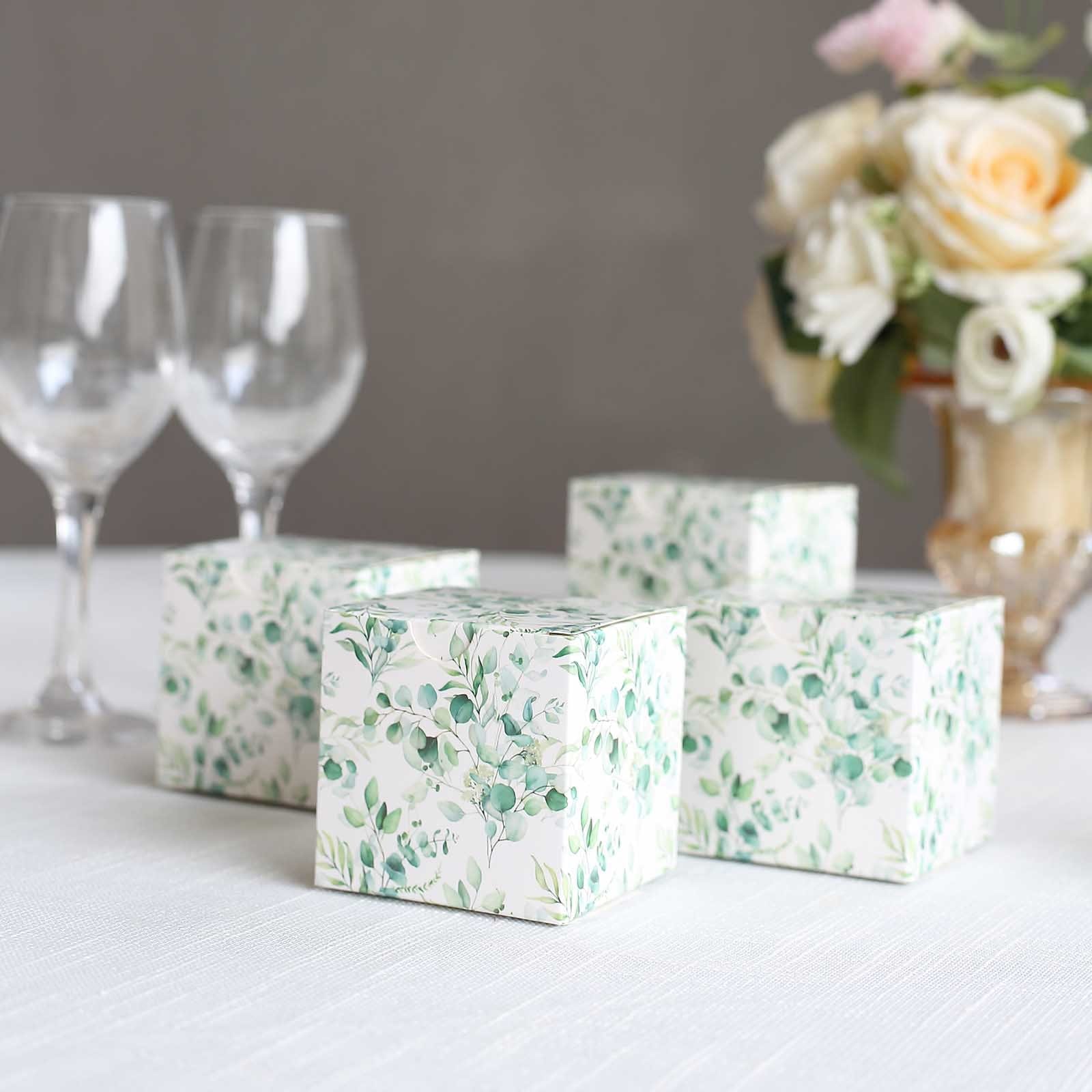 25 White 3x3 in Floral Printed Square Gift Boxes Party Favor Holders