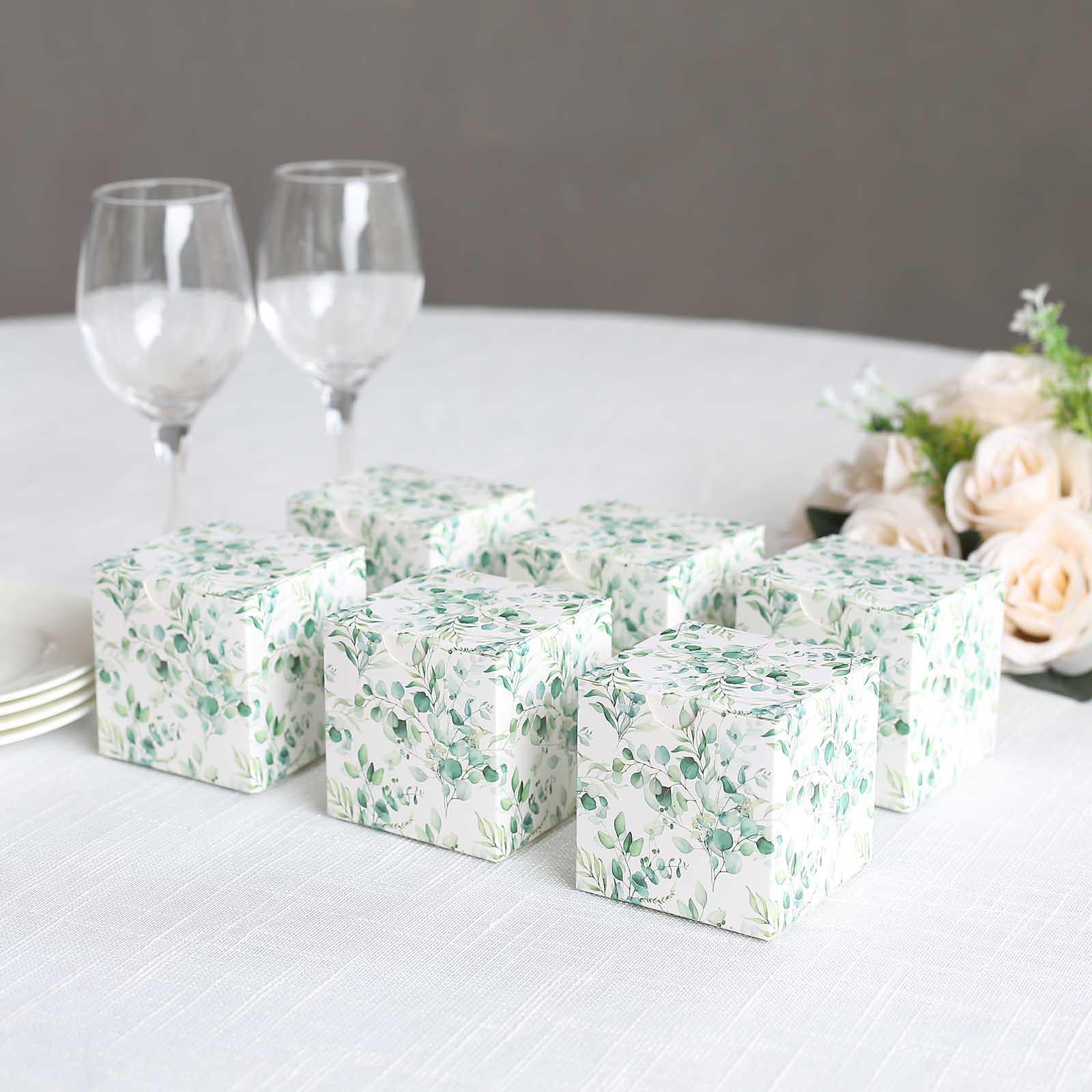 25 White 3x3 in Floral Printed Square Gift Boxes Party Favor Holders