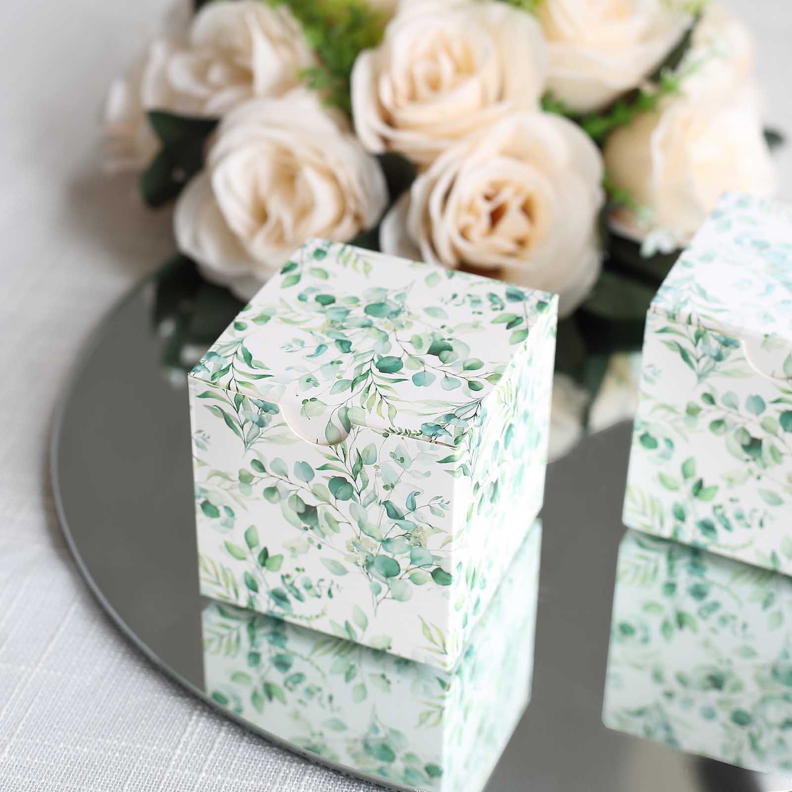 25 White 3x3 in Floral Printed Square Gift Boxes Party Favor Holders