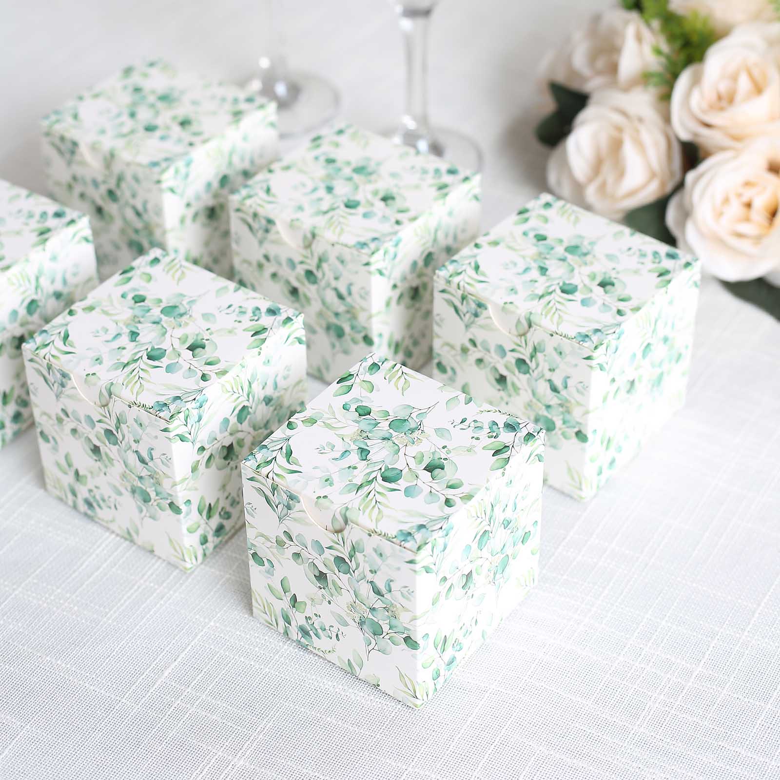 25 White 3x3 in Floral Printed Square Gift Boxes Party Favor Holders