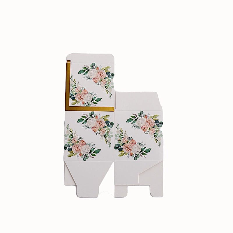 25 White 3x3 in Floral Printed Square Gift Boxes Party Favor Holders