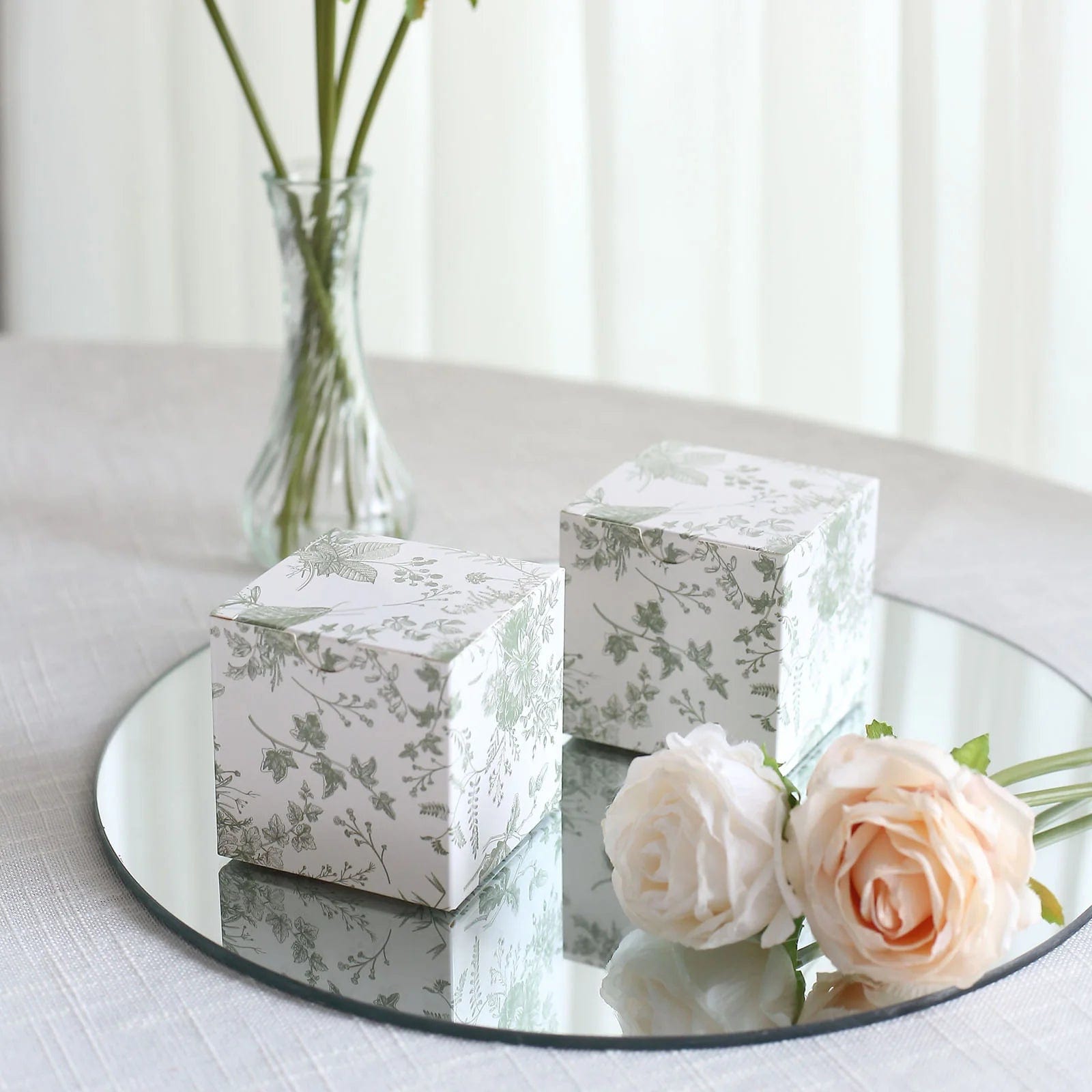 25 White 3x3 in Floral Printed Square Gift Boxes Party Favor Holders