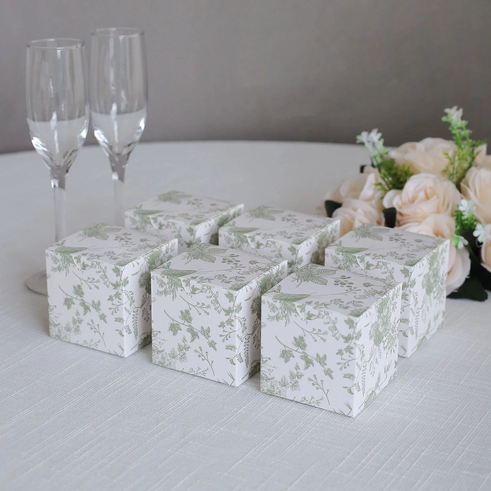 25 White 3x3 in Floral Printed Square Gift Boxes Party Favor Holders