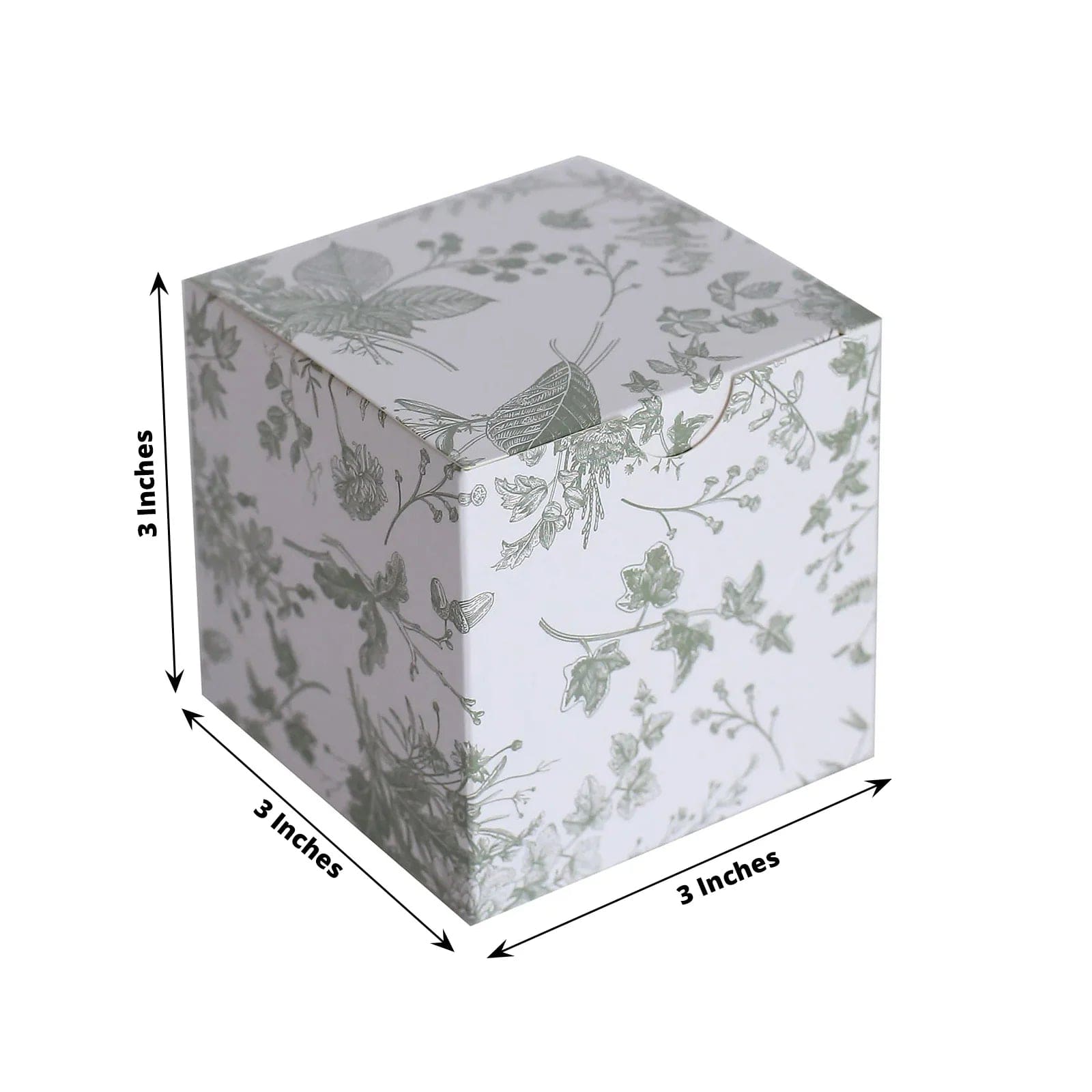 25 White 3x3 in Floral Printed Square Gift Boxes Party Favor Holders